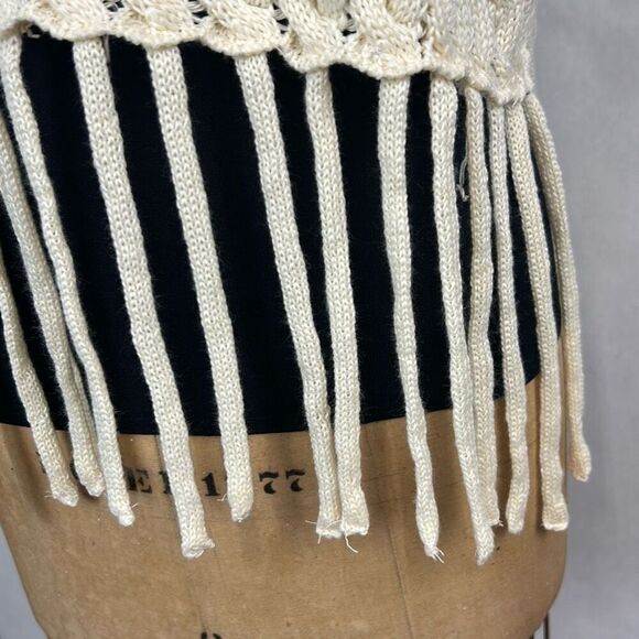 Davi & Dani Cable Knit Fringe Hem Sweater Vest Sz Medium Cream Turtleneck - Picture 3 of 10